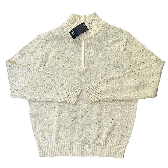 NWT Crown & Ivy Donegal 1/4 Quarter Zip Ivory Dish Sweater Men's Large - Picture 1 of 6